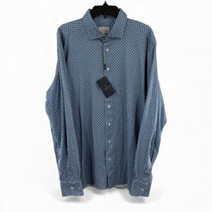 $278 New EMANUEL BERG Jersey Byron Stretch Shirt Men's 2XL XXL 18 EU 46 Blue AOP